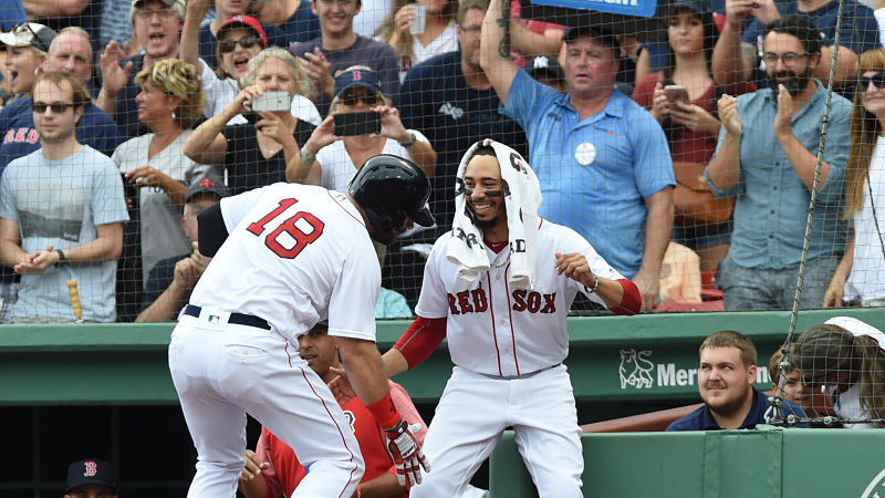 Boston Red Sox outfielder Mookie Betts and first baseman Mitch Moreland