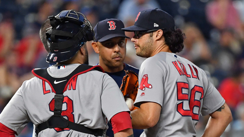 Alex Cora, Joe Kelly, Sandy Leon