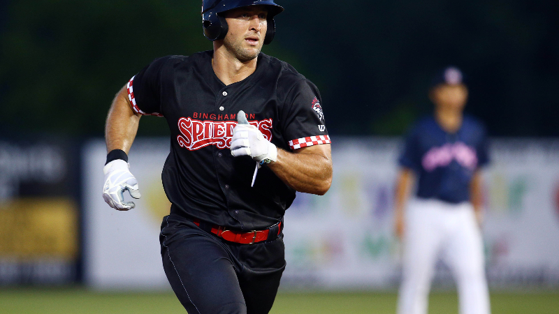 Binghamton Rumble Ponies left fielder Tim Tebow