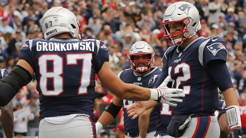 New England Patriots quarterback Tom Brady and tight end Rob Gronkowski