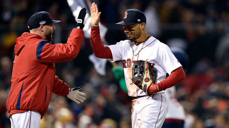 Boston Red Sox second baseman Dustin Pedroia and right fielder Mookie Betts