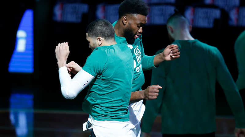 Boston Celtics forward Jayson Tatum and guard Jaylen Brown