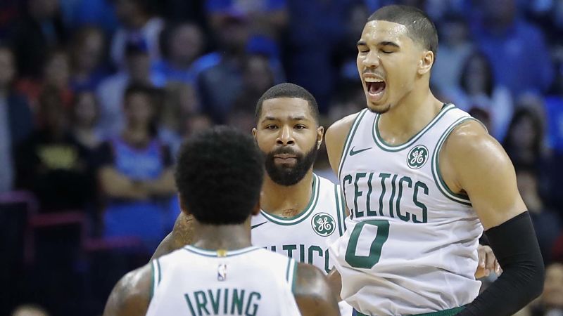 Boston Celtics forwards Jayson Tatum and Marcus Morris