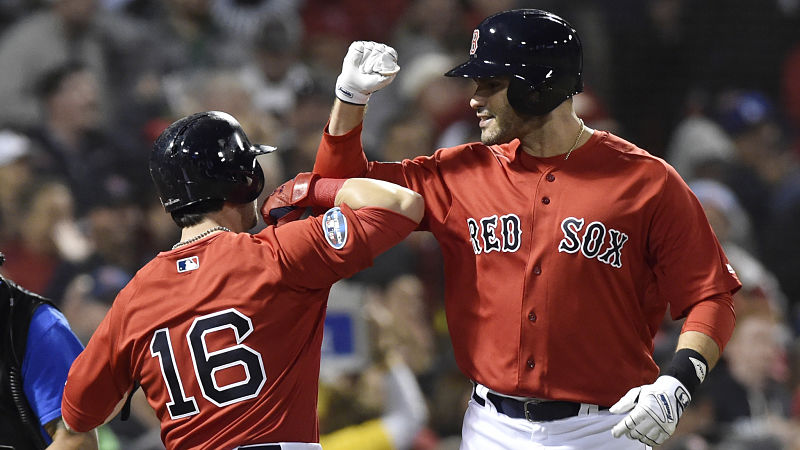 Boston Red Sox outfielders J.D. Martinez and Andrew Benintendi