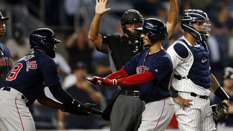 Boston Red Sox outfielders Mookie Betts and Jackie Bradley Jr.