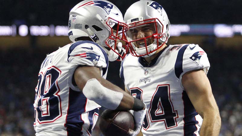 Patriots running backs James White, Rex Burkhead