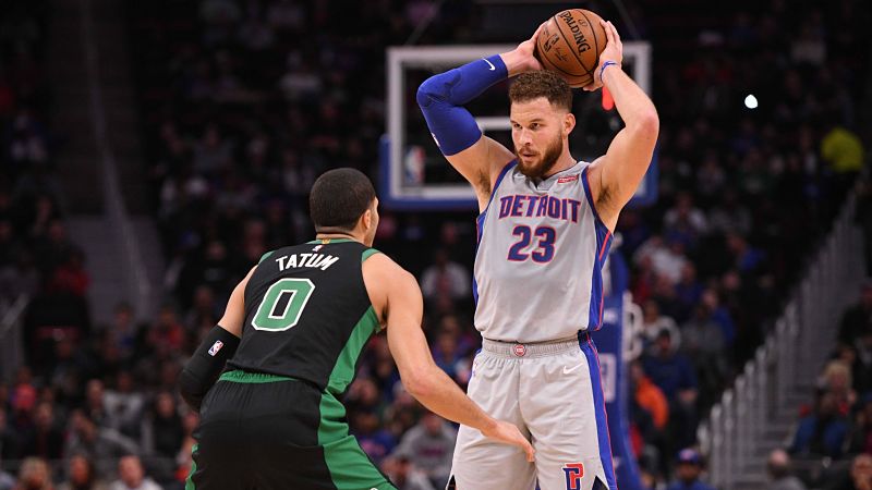 Boston Celtics forward Jayson Tatum and Detroit Pistons forward Blake Griffin