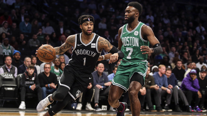 Brooklyn Nets' D'Angelo Russell And Boston Celtics' Jaylen Brown