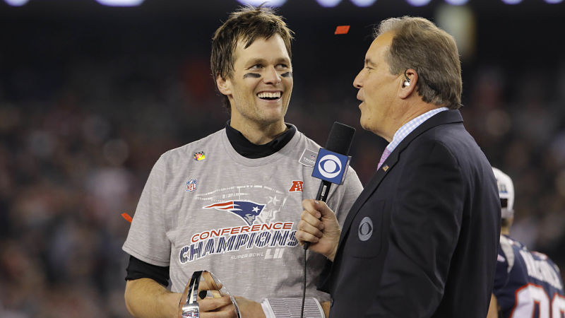 New England Patriots quarterback Tom Brady and CBS broadcaster Jim Nantz