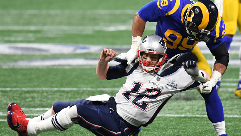 New England Patriots quarterback Tom Brady and Los Angeles Rams defensive lineman Aaron Donald