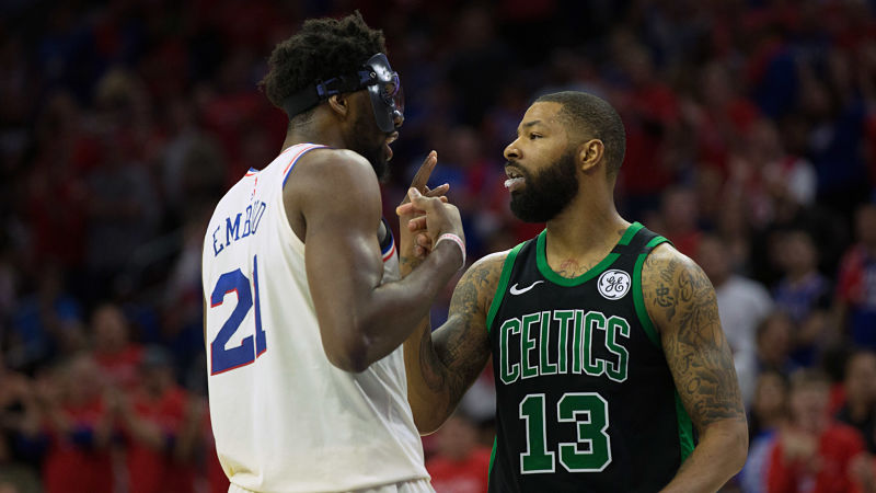 Philadelphia 76ers forward Joel Embiid, Boston Celtics forward Marcus Morris