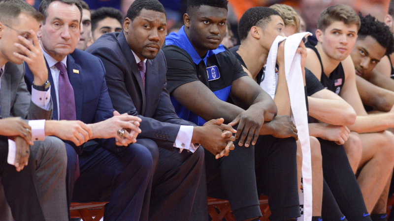 Duke Blue Devils forward Zion Williamson (center)