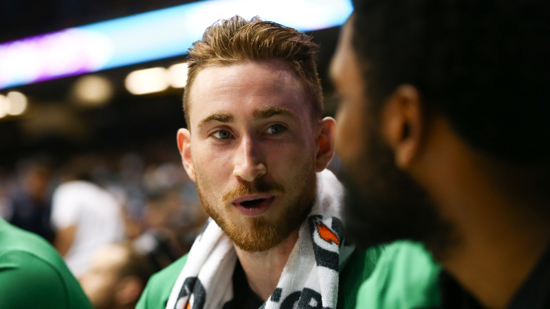 Boston Celtics forward Gordon Hayward (left) and guard Kyrie Irving