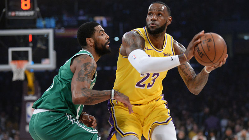 Boston Celtics guard Kyrie Irving and Los Angeles Lakers forward LeBron James