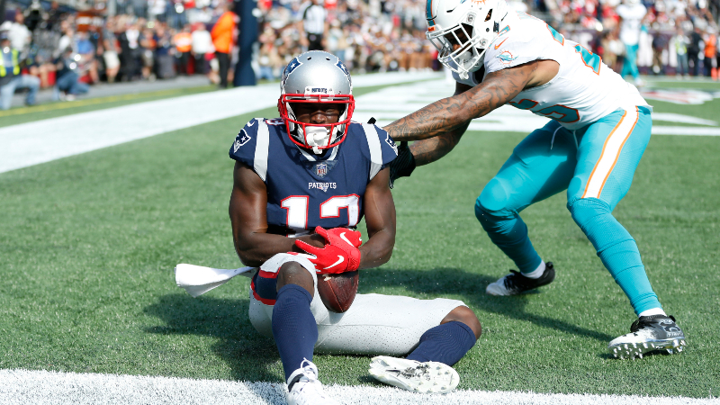 New England Patriots wide receiver Phillip Dorsett (13) and Miami Dolphins cornerback Xavien Howard