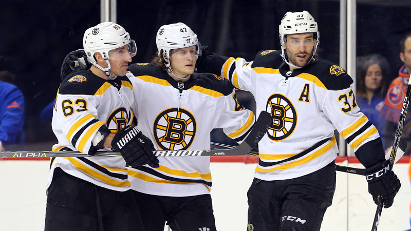Boston Bruins' Brad Marchand, Torey Krug And Patrice Bergeron