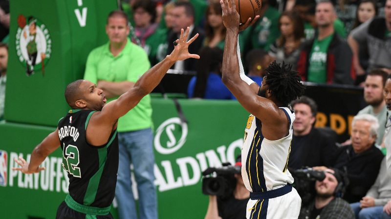 Boston Celtics center Al Horford and Indiana Pacers guard Tyreke Evans