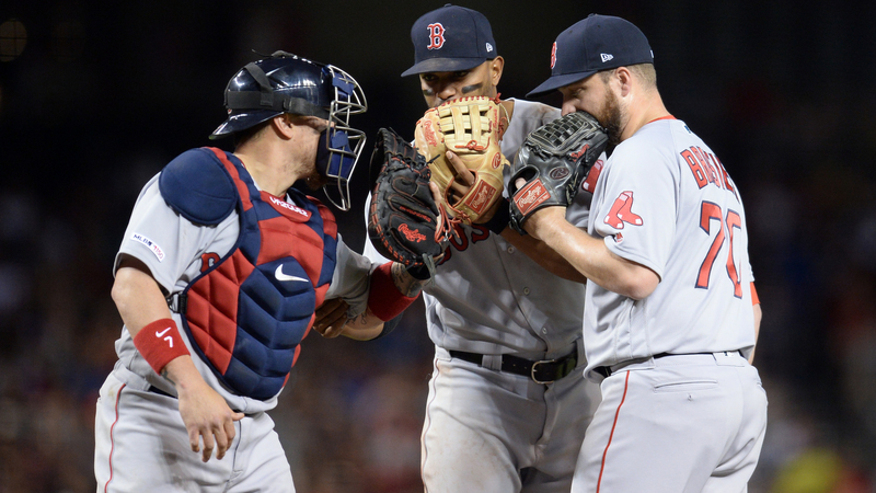 Boston Red Sox's Christian Vazquez, Xander Bogaerts And Ryan Brasier