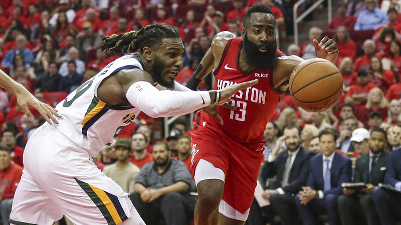 Utah Jazz forward Jae Crowder and Houston Rockets guard James Harden