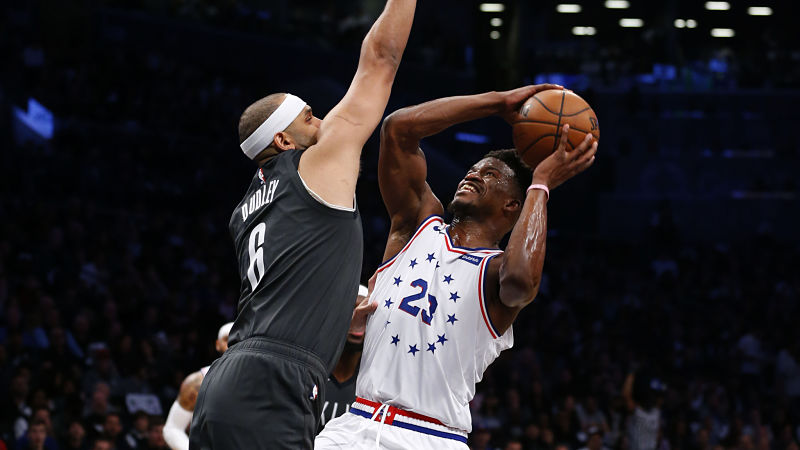 Philadelphia 76ers guard Jimmy Butler and Brooklyn Nets forward Jared Dudley