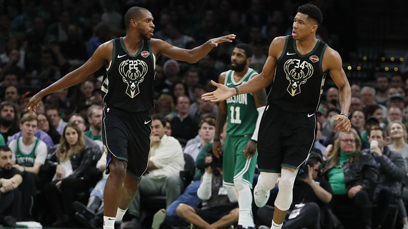 Milwaukee Bucks forwards Khris Middleton and Giannis Antetokounmpo