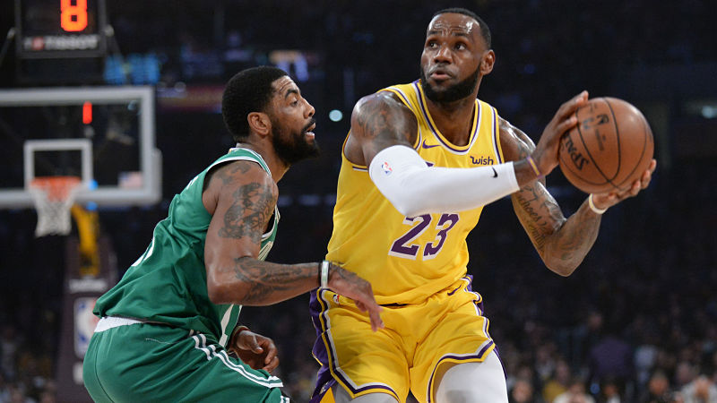 Boston Celtics guard Kyrie Irving and Los Angeles Lakers forward LeBron James