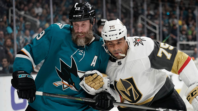 San Jose Sharks center Joe Thornton and Vegas Golden Knights right wing Ryan Reaves