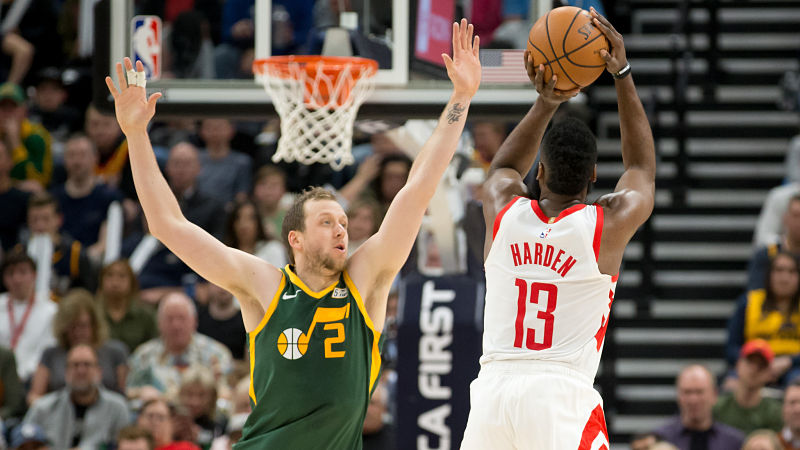 Houston Rockets guard James Harden and Utah Jazz forward Joe Ingles