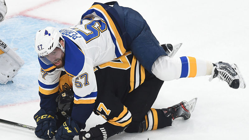 St. Louis Blues forward David Perron and Boston Bruins defenseman Torey Krug