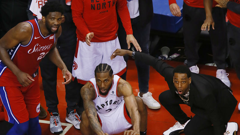Philadelphia 76ers forward Joel Embiid and Toronto Raptors forward Kawhi Leonard