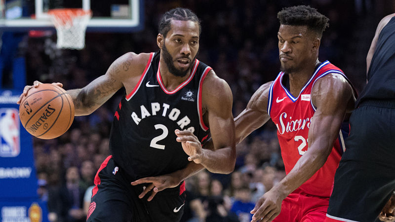 Toronto Raptors forward Kawhi Leonard and Philadelphia 76ers forward Jimmy Butler