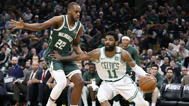 Milwaukee Bucks forward Khris Middleton and Boston Celtics guard Kyrie Irving