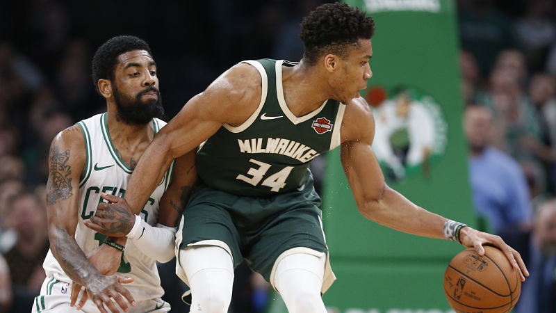 Boston Cetlcis guard Kyrie Irving, Bucks forward Giannis Antetokounmpo