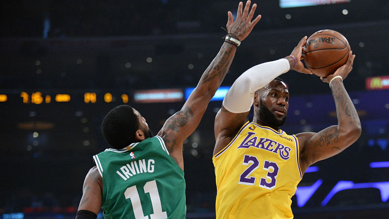 Boston Celtics guard Kyrie Irving and Los Angeles Lakers forward LeBron James