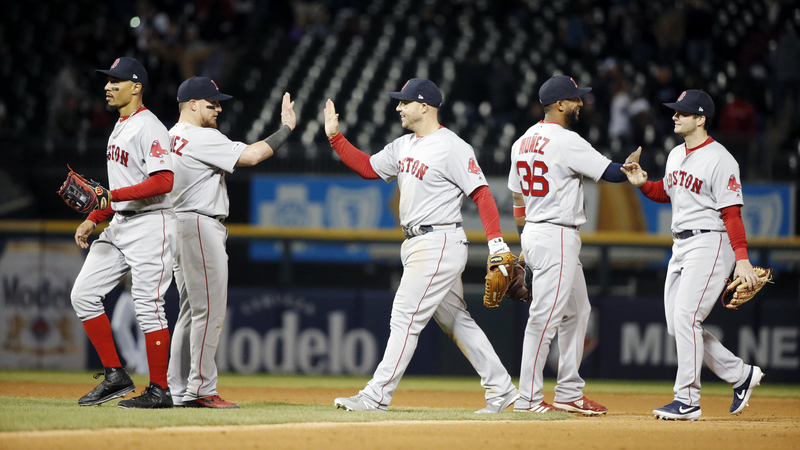 Boston Red Sox Celebrate Victory Over Chicago White Sox
