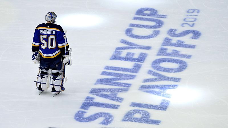 Stanley Cup Playoffs Logo; St. Louis Blues goalie Jordan Binnington