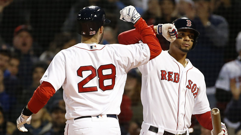 Boston Red Sox shortstop Xander Bogaerts and right fielder J.D. Martinez