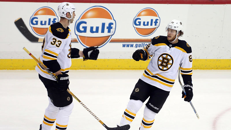 Boston Bruins defenseman Zdeno Chara and forward David Pastrnak