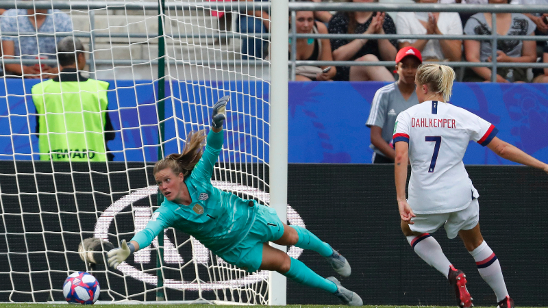 United States goalkeeper Alyssa Naeher (1) and defender Abby Dahlkemper (7)