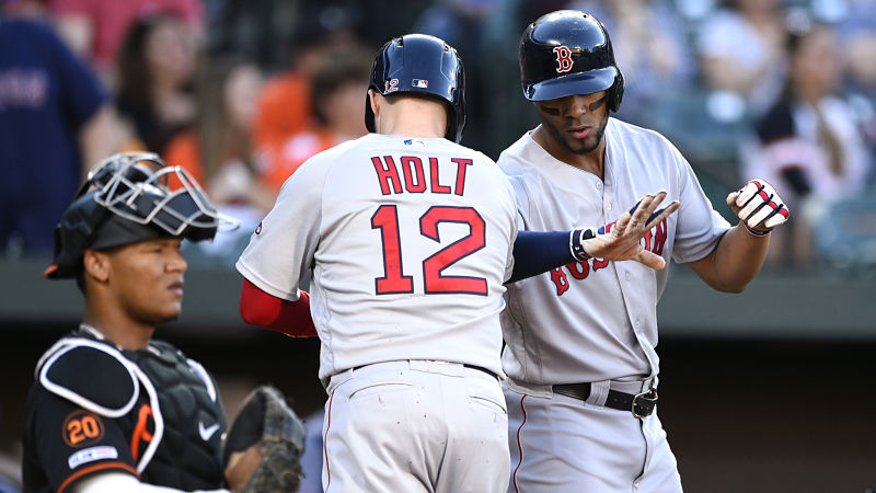 Boston Red Sox second baseman Brock Holt and shortstop Xander Bogaerts