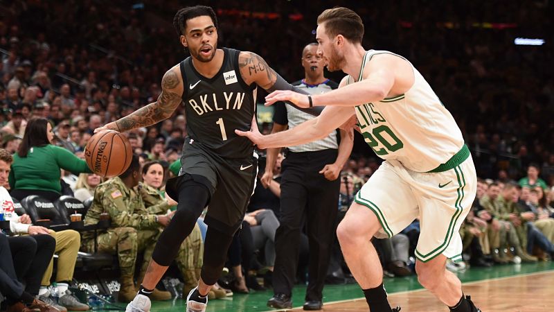Brooklyn Nets guard D'Angelo Russell and Boston Celtics forward Gordon Hayward