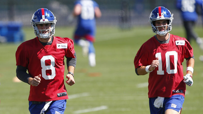 New York Giants rookie quarterback Daniel Jones and quarterback Eli Manning