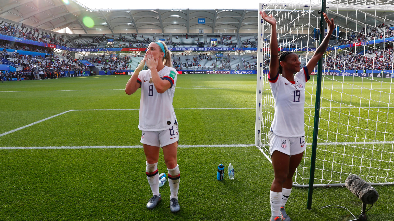 United States midfielder Julie Ertz (8) and defender Crystal Dunn (19)