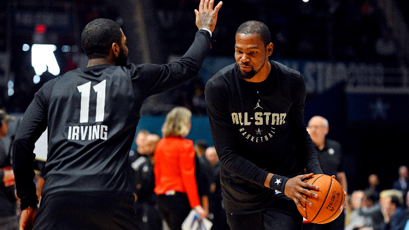 Boston Celtics guard Kyrie Irving and Golden State Warriors forward Kevin Durant