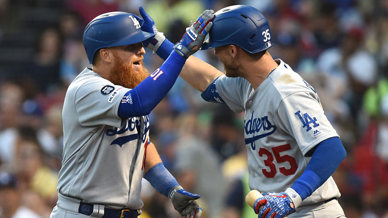 Los Angeles Dodgers third baseman Justin Turner and right fielder Cody Bellinger