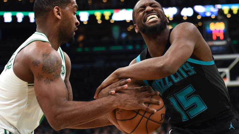 Boston Celtics guards Brad Wanamaker (left) and Kemba Walker