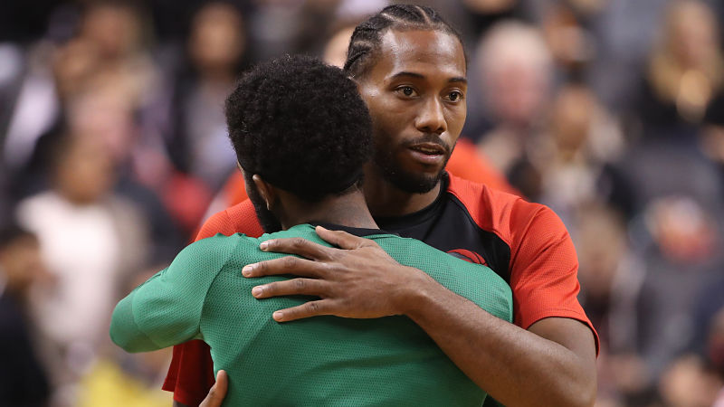 NBA players Kyrie Irving and Kawhi Leonard