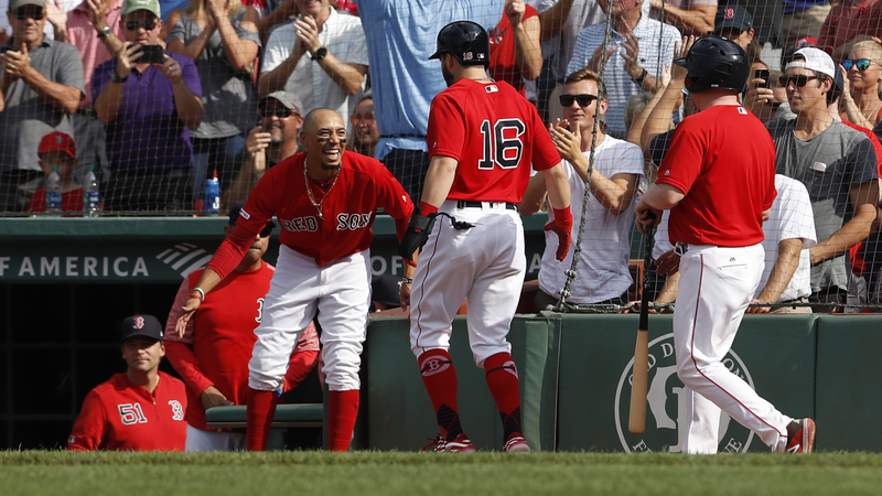 Red Sox outfielders Mookie Betts, Andrew Benintendi