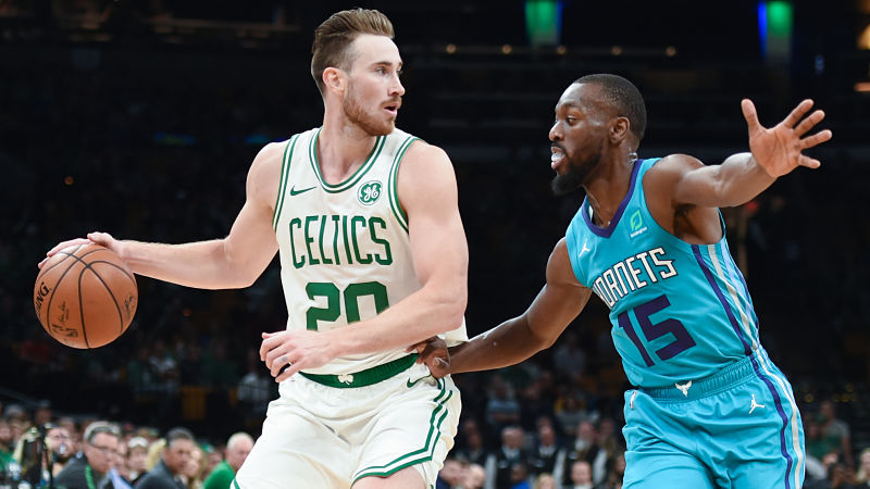 Boston Celtics forward Gordon Hayward and Charlotte Hornets Kemba Walker