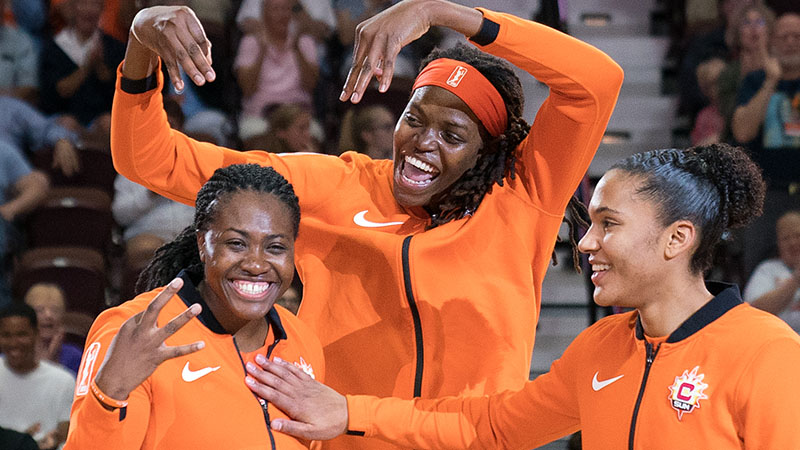 CT Sun's Shekinna Stricklen, Alyssa Thomas, Jonquel Jones